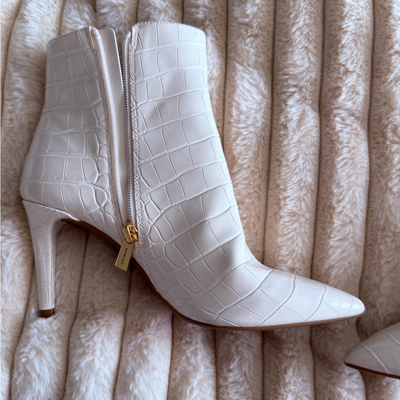 Michael Kors Cream Croc-Embossed Ankle Booties - Picture 2 of 9